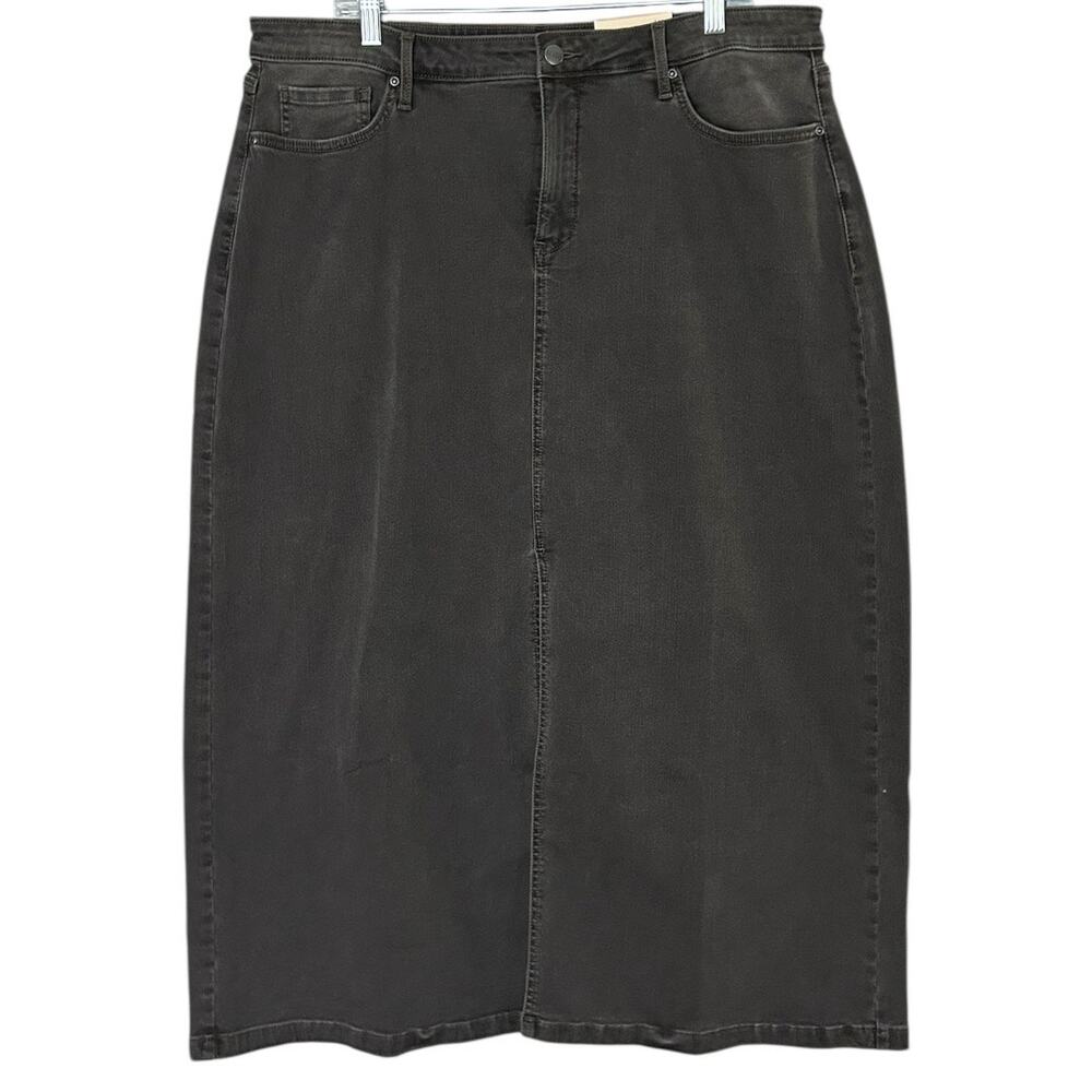NYDJ Ariel Long Denim Skirt with Slit Women's Plus 16W Club Black High Waist NEW
